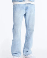 Novamen Men's Straight Flare Windowpane Jeans