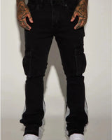 Novamen Men's Stacked Flared Cargo Jeans with Contrast Panels