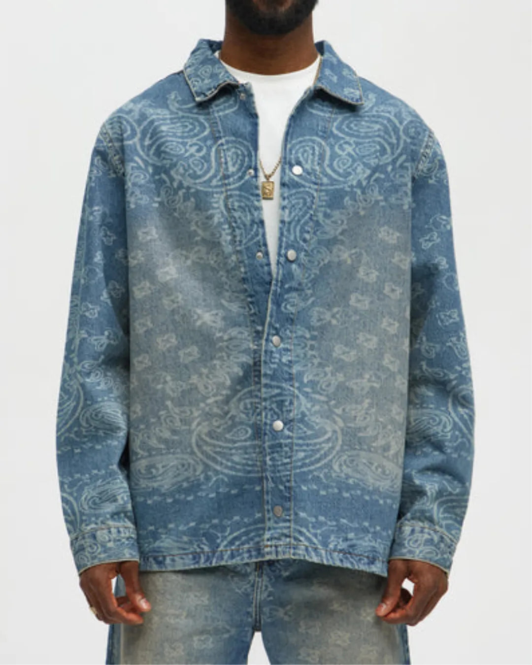 Novamen Men's Paisley Last Denim Button Up Shirt
