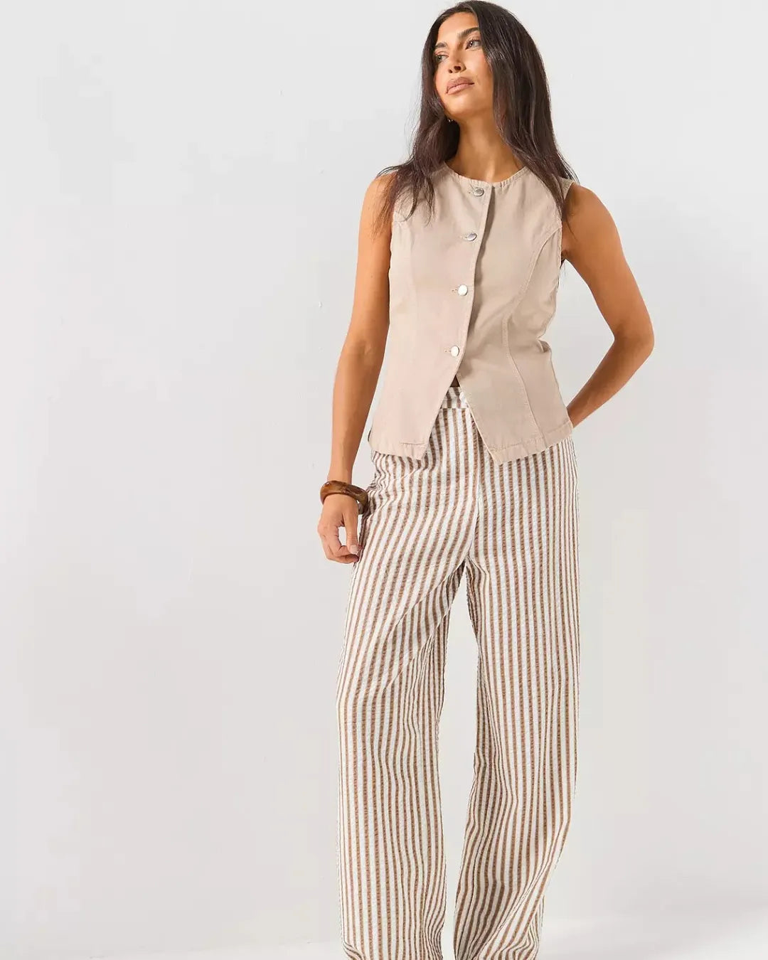 ONLY Women's Sleeveless Waistcoat – Beige Brown