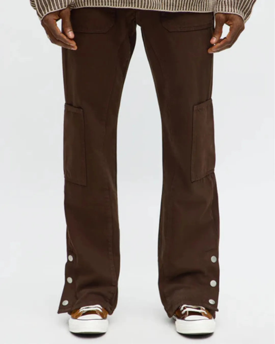 Novamen Men's Brown Stacked Slim Flare Peak Snap Jeans