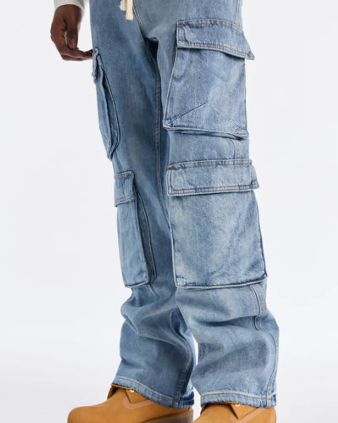 Novamen Men's 8-Pocket Relaxed Loose Fit Cargo Denim