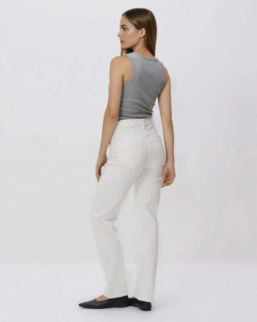 Womens Classic Straight Fit White Denim Jeans