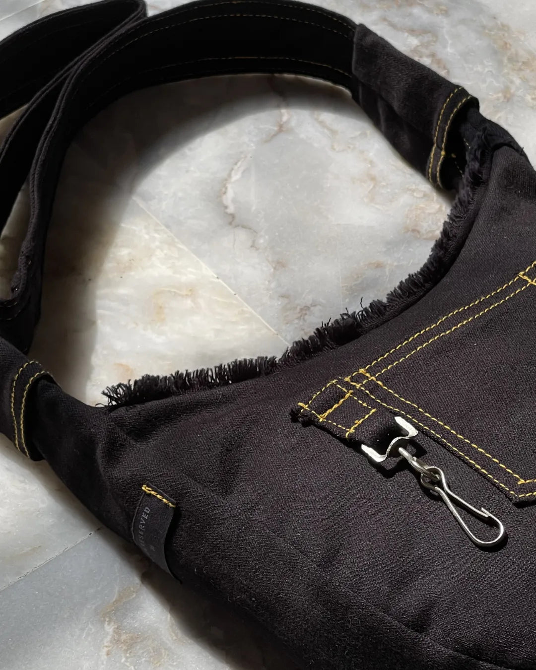 Jet Black Reworked Denim Shoulder Bag By TLD
