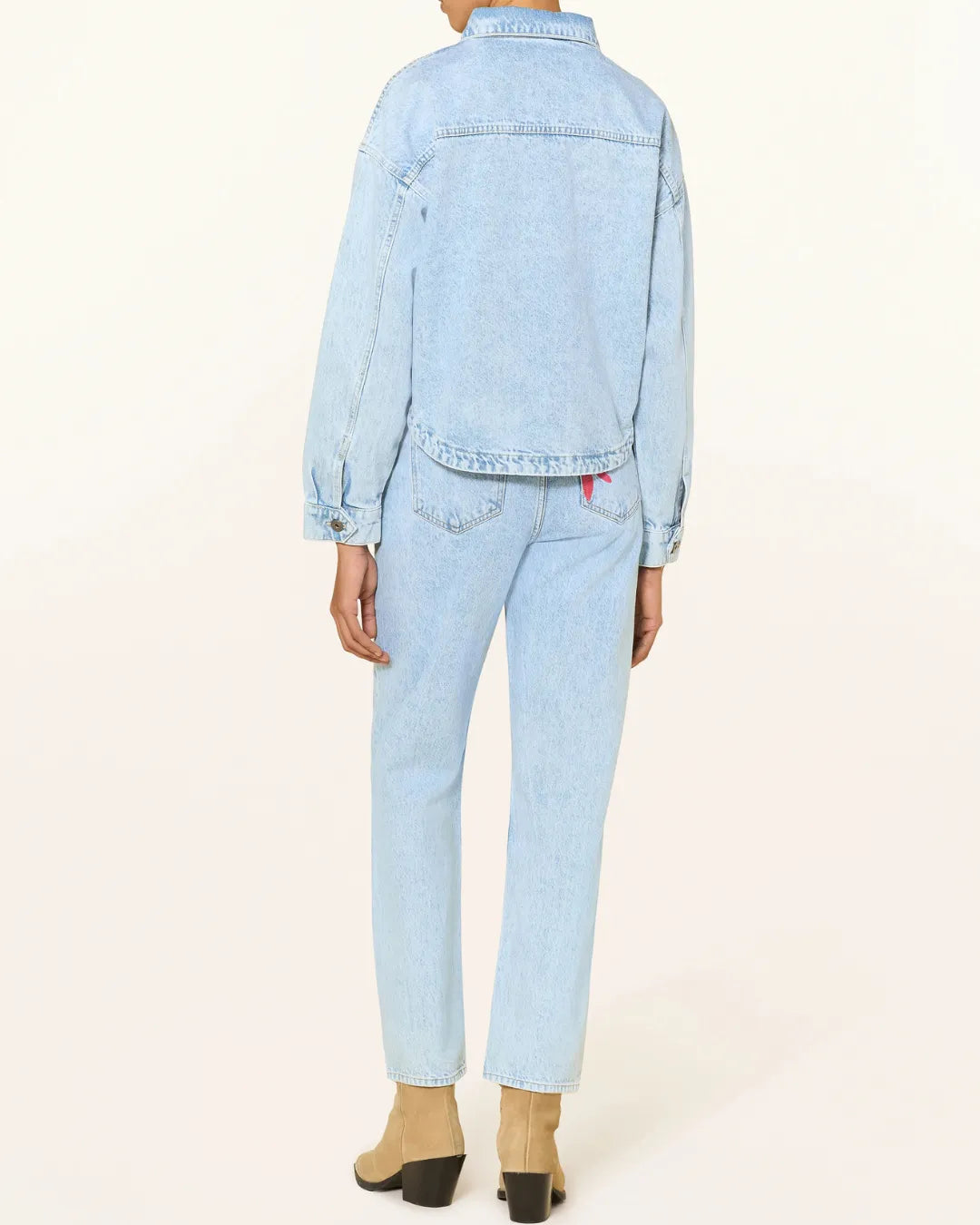 Ichi Light Wash Denim Set with Jacket and Jeans for Women