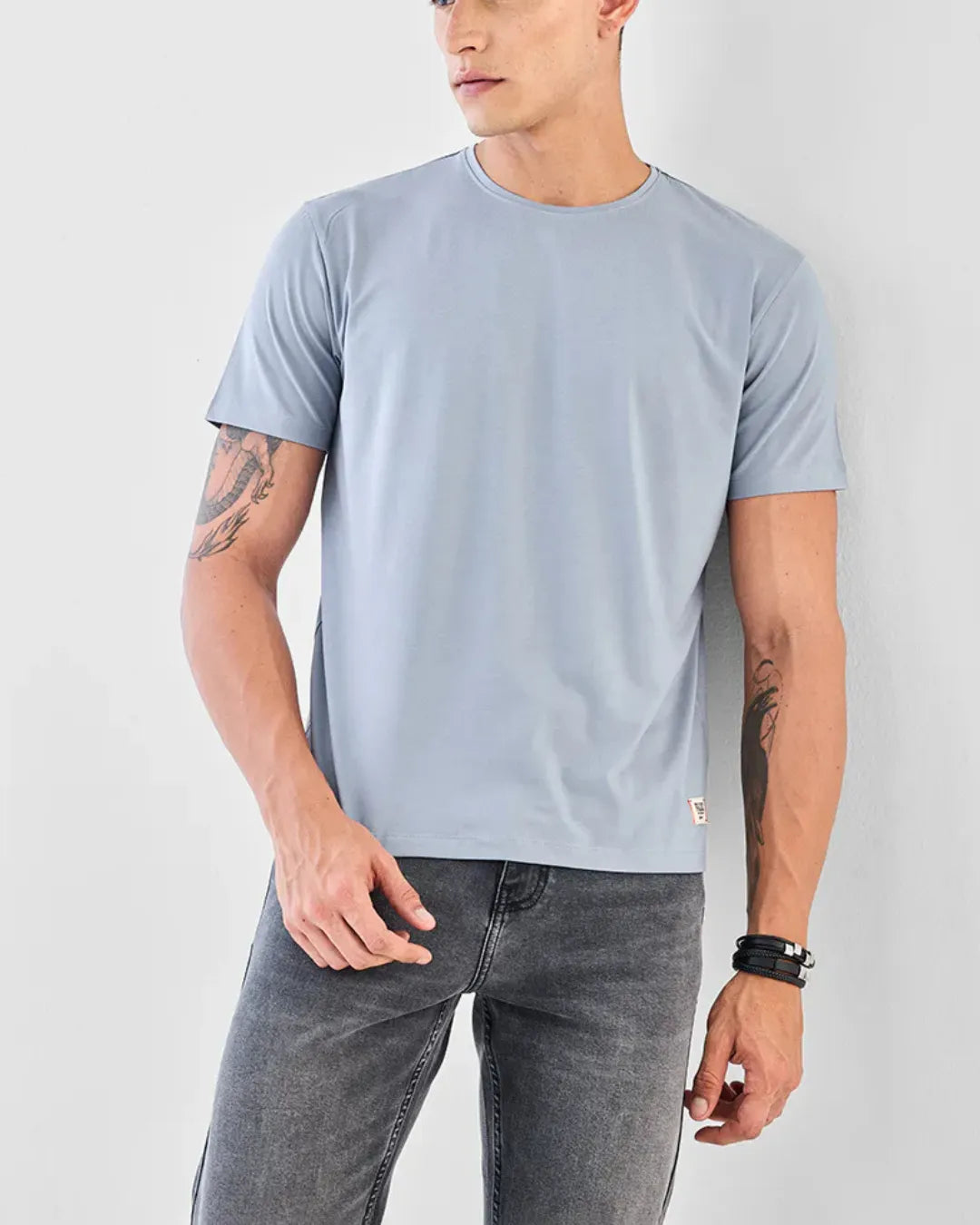 Light Blue Crew Neck Tee STWD Pull&Bear Regular Fit