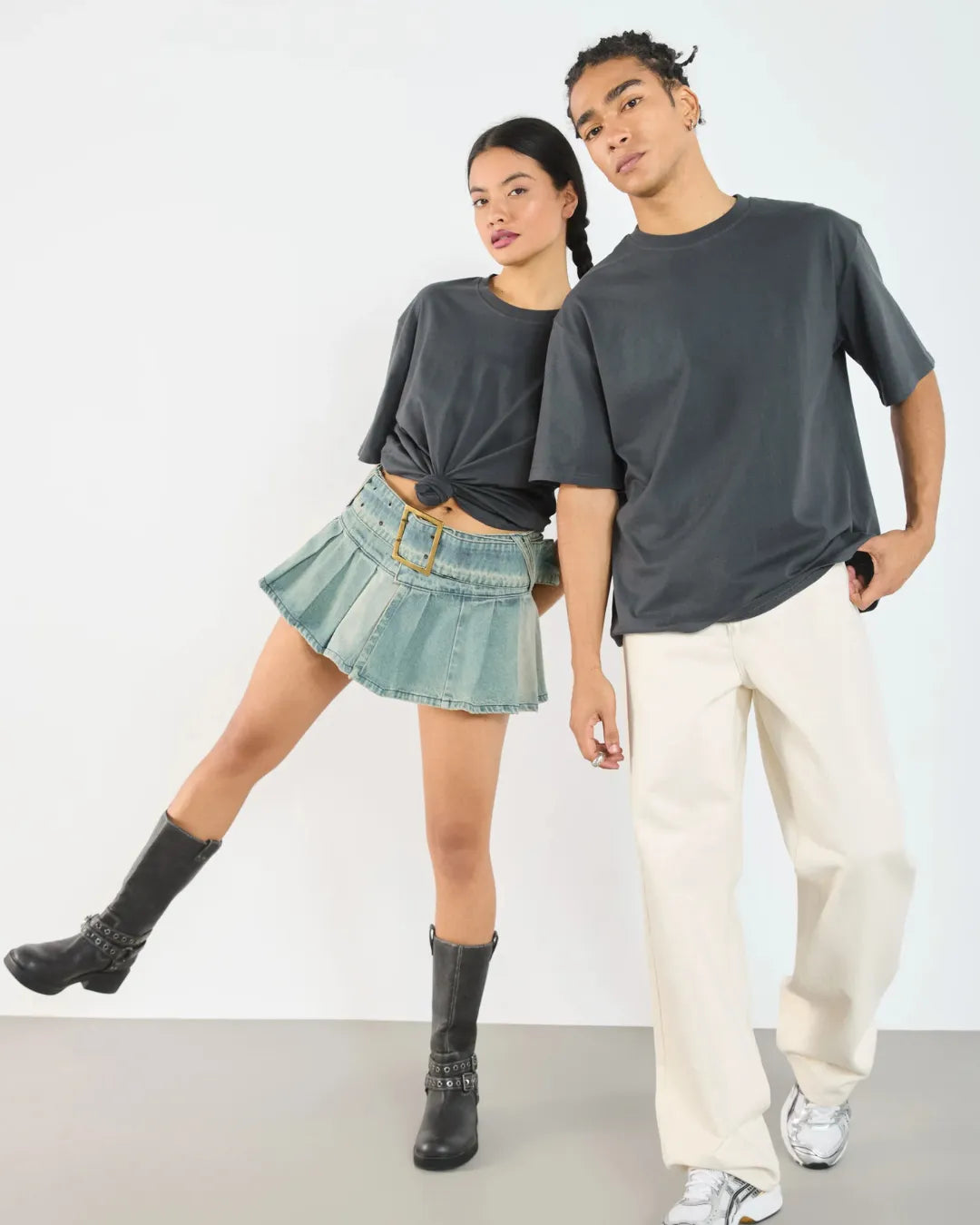 Dark Navy Blue Wash Blank Tee STWD Pull&Bear Down Shoulder