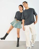 Dark Navy Blue Wash Blank Tee STWD Pull&Bear Down Shoulder