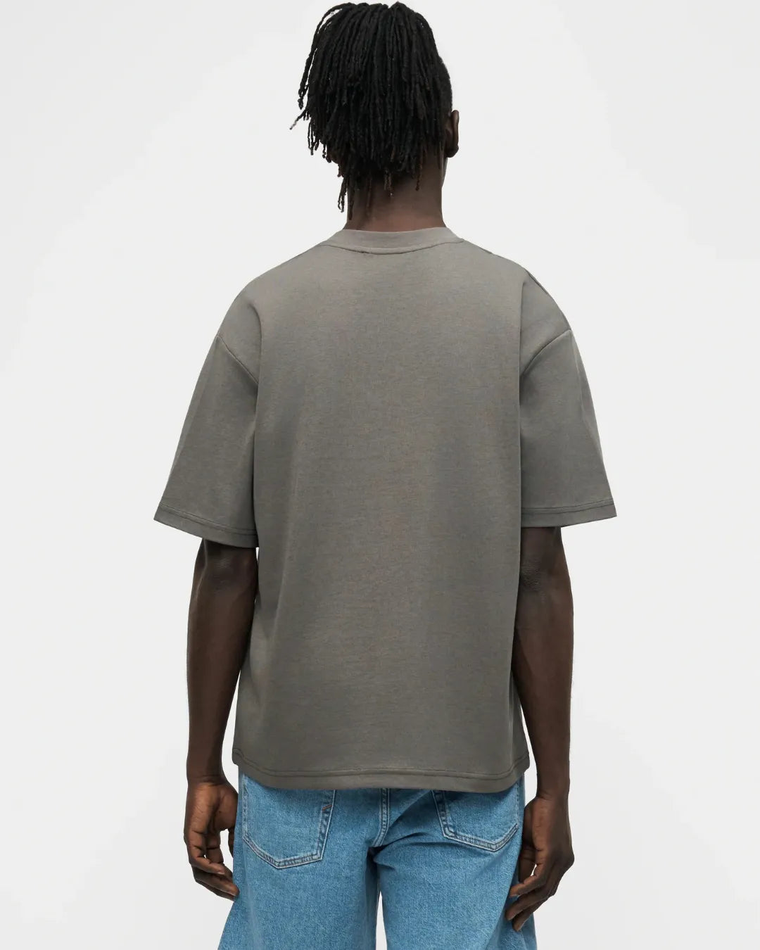 Dark Taupe Grey Wash Blank Tee STWD Pull&Bear Down Shoulder