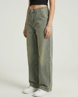 Unisex Relaxed Loose Fit Cross Pocket Jeans Matcha Wash