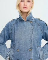 B Young Light Blue Denim Cropped Jacket for Women