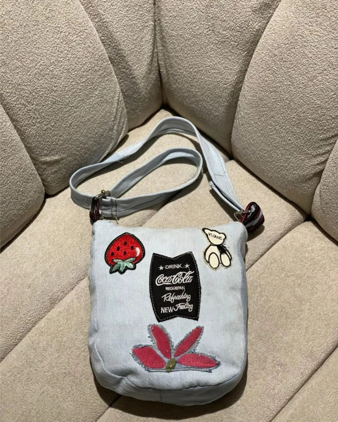 Reborn Patch Denim Crossbody Bag Glacier Blue