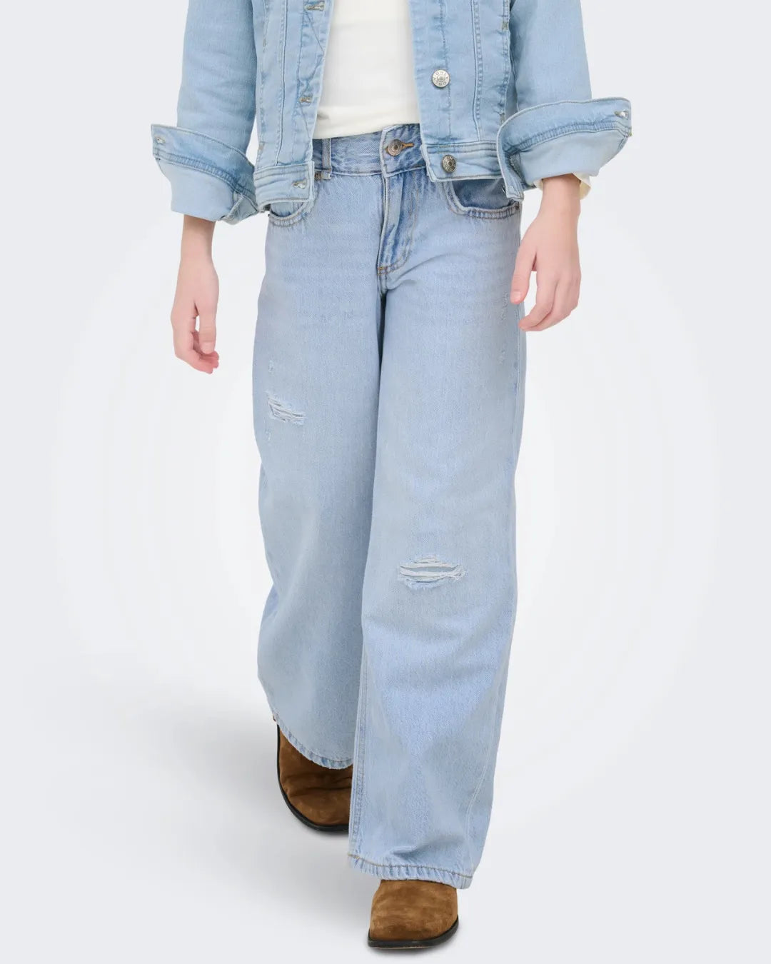 ONLY Girls Light Blue Wide Leg Distressed Jeans