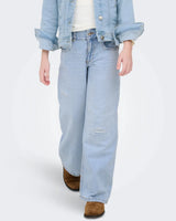 ONLY Girls Light Blue Wide Leg Distressed Jeans