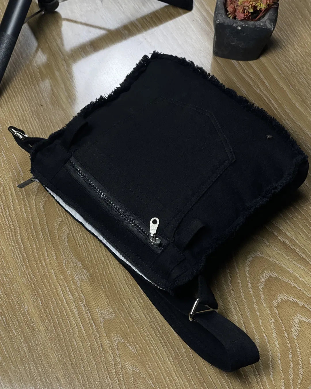Upcycled Black Denim Crossbody Bag Recycled Jeans By TLD