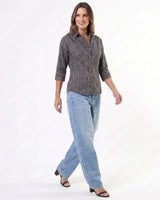 ONLY Women’s Rhinestone Studded Grey Denim Top with Cuffed Sleeves