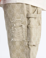 Novamen Men's Brown Monogram Distressed Baggy Fit Denim Jeans