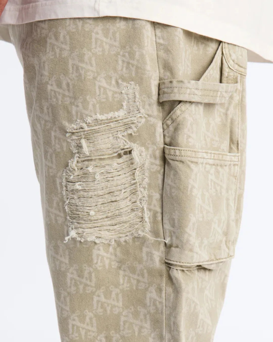 Novamen Men's Brown Monogram Distressed Baggy Fit Denim Jeans
