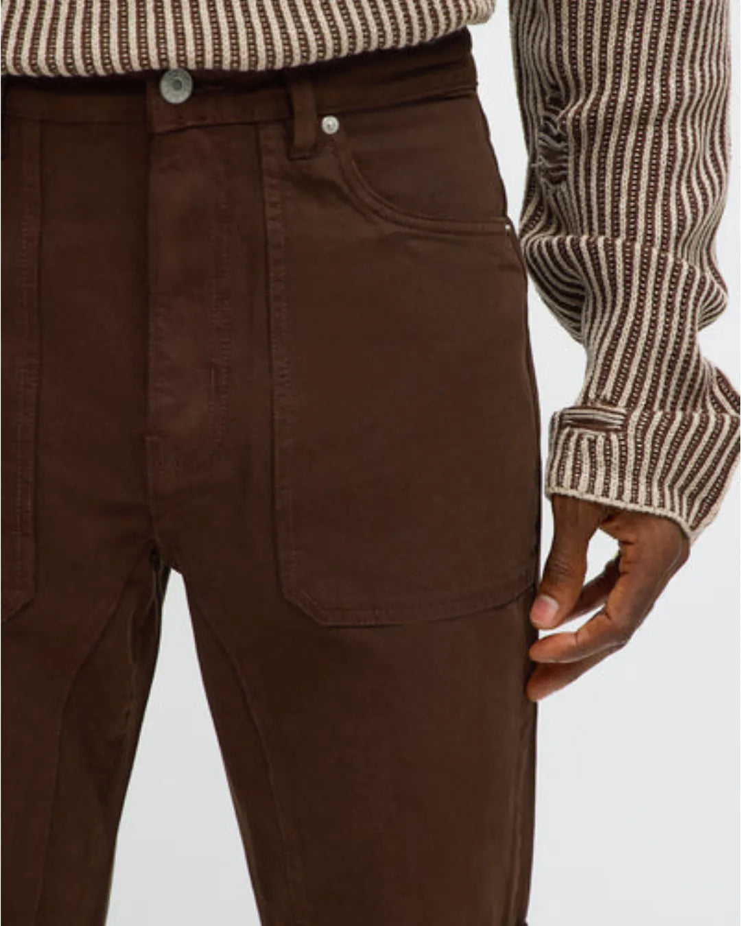 Novamen Men's Brown Stacked Slim Flare Peak Snap Jeans