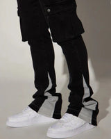 Novamen Men's Stacked Flared Cargo Jeans with Contrast Panels