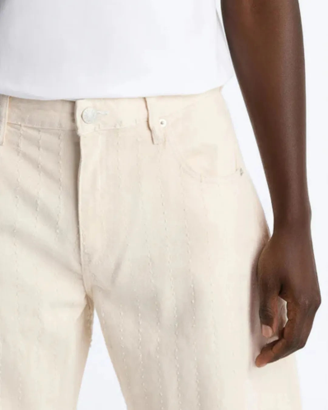 Novamen Men's Cream Barrel Fit Denim Jeans