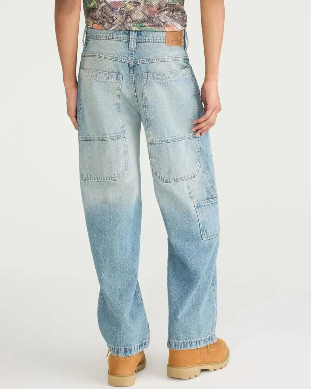 Men Light Wash Super Baggy Fit Carpenter Denim Jeans
