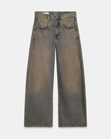 Zara Women Wide Leg Denim Jeans Vintage Olive Wash