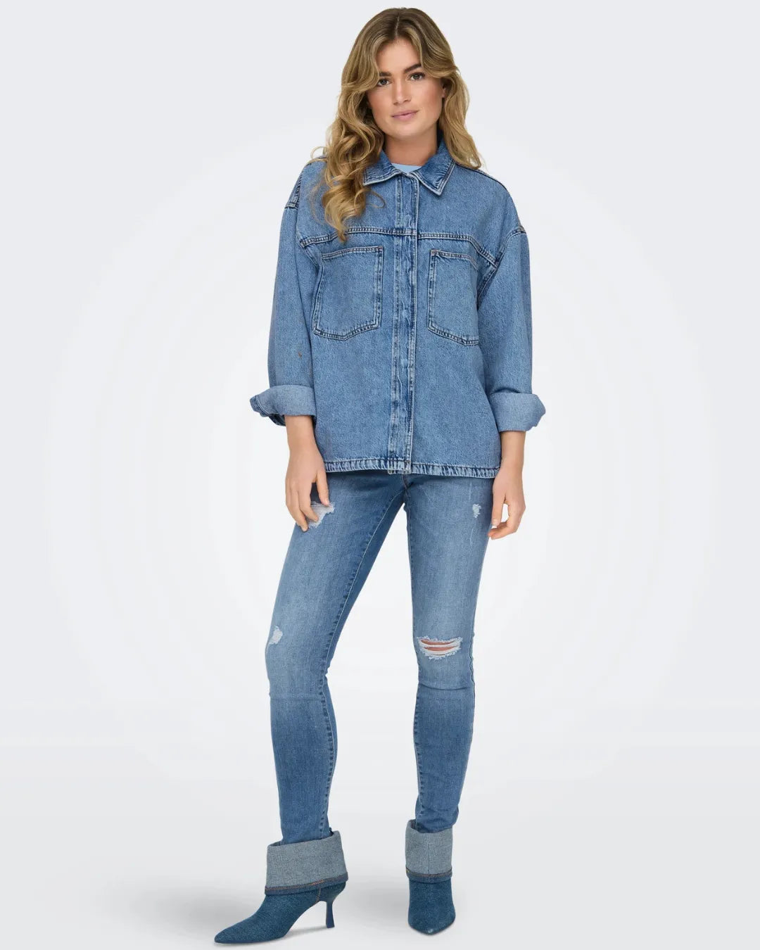 Vintage Blue Denim Shacket for Women Oversized Style