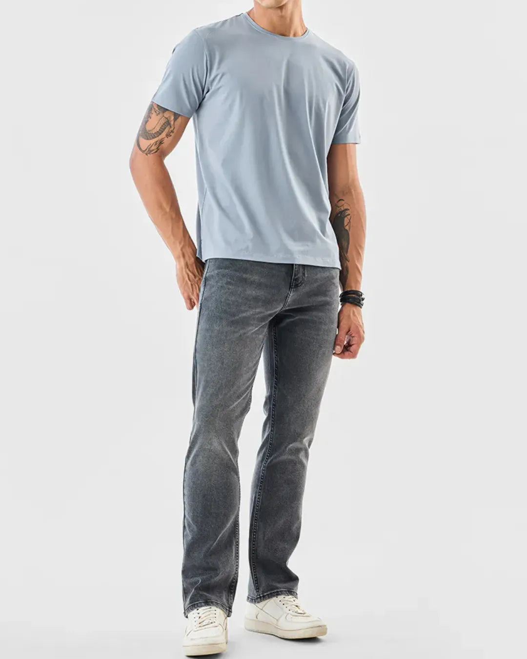 Light Blue Crew Neck Tee STWD Pull&Bear Regular Fit
