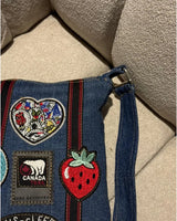 Upcycled Denim Patch Crossbody Bag Stylish Casual Bag