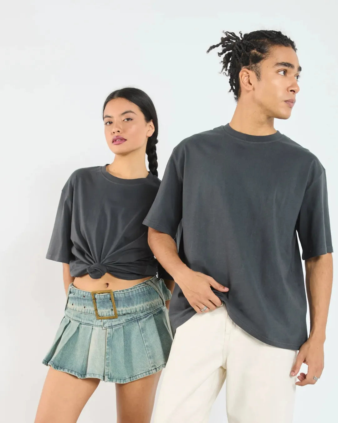 Dark Navy Blue Wash Blank Tee STWD Pull&Bear Down Shoulder