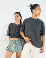 Dark Navy Blue Wash Blank Tee STWD Pull&Bear Down Shoulder