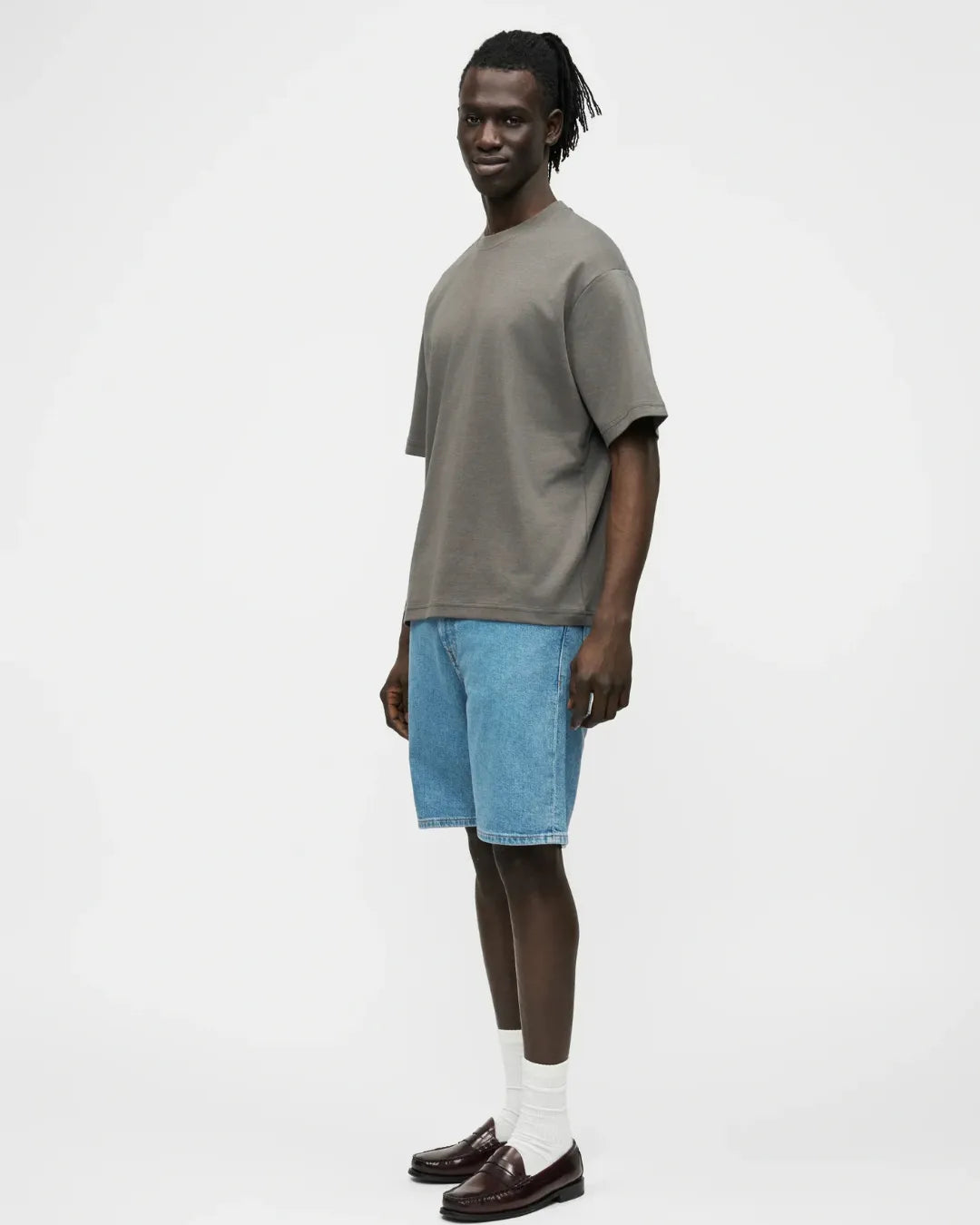 Dark Taupe Grey Wash Blank Tee STWD Pull&Bear Down Shoulder
