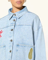 Ichi Light Wash Denim Set with Jacket and Jeans for Women