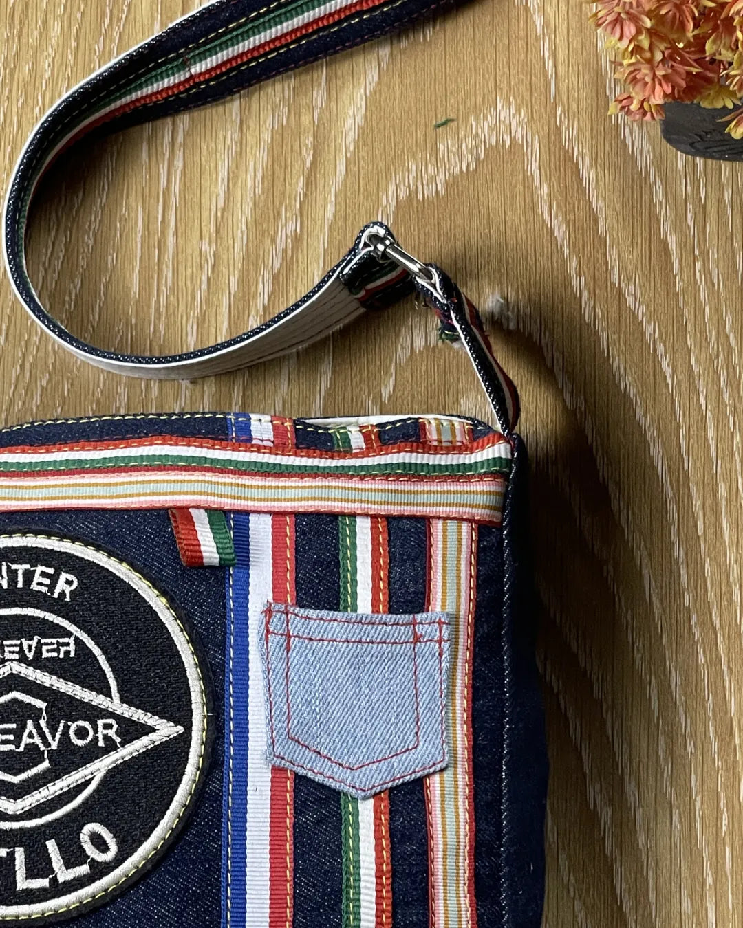 Reclaimed Stripe Denim Crossbody Bag by TLD