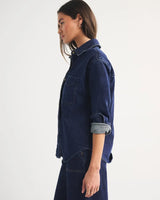 Lands End Dark Wash Denim Shirt Women Classic Fit
