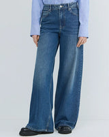 Woman Ostin Super Wide Leg Denim Dark Blue Color