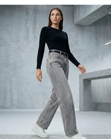 Women's Sela Sraight Fit Gray Acid Wash Jeans