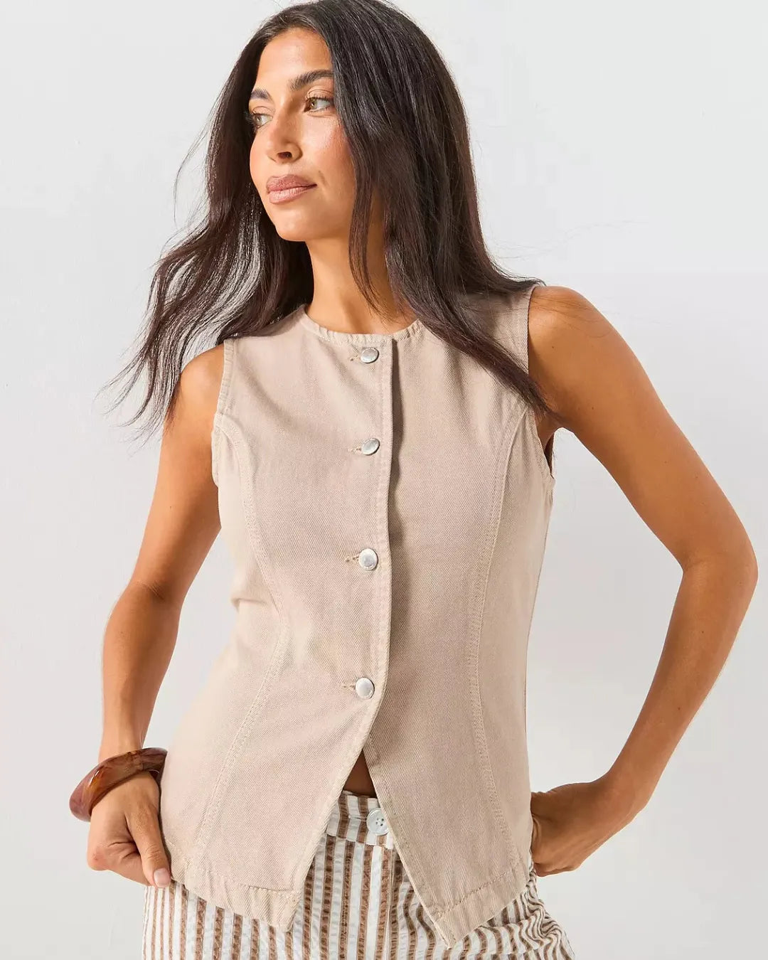 ONLY Women's Sleeveless Waistcoat – Beige Brown