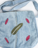 Upcycled Denim Crossbody Bag with Embroidered Flower Motif