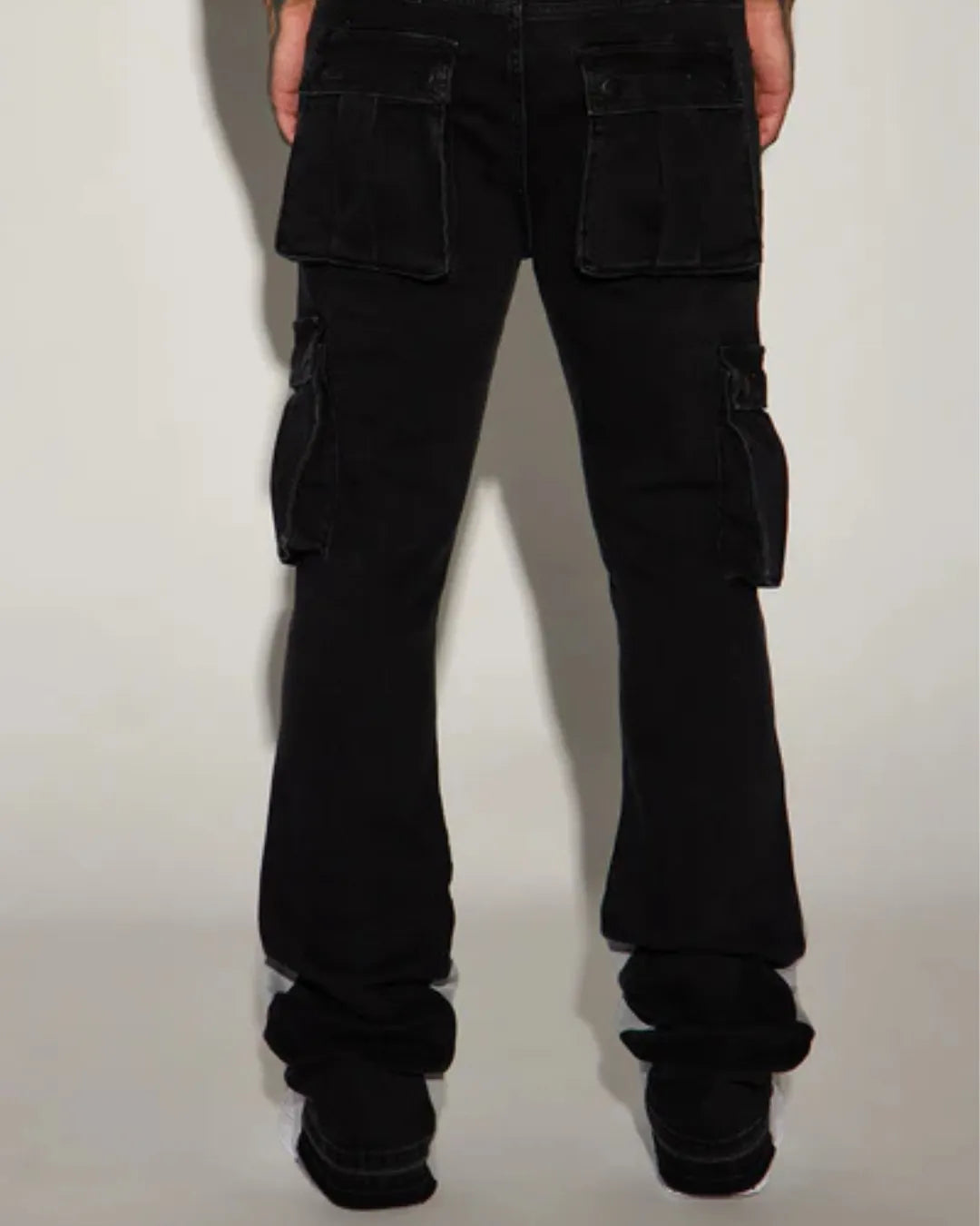 Novamen Men's Stacked Flared Cargo Jeans with Contrast Panels