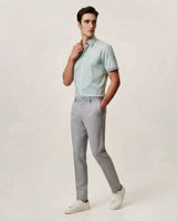 Zara Men Mint Green Dotted Print Cotton Cuban Collar Short Sleeve Shirt