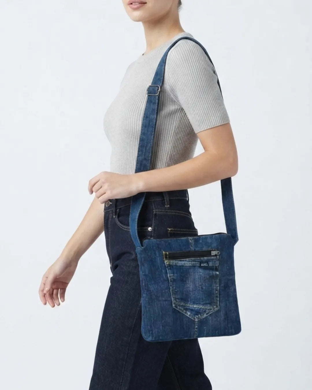 Reworked Denim Crossbody Bag With Dual Pocket Design By TLD