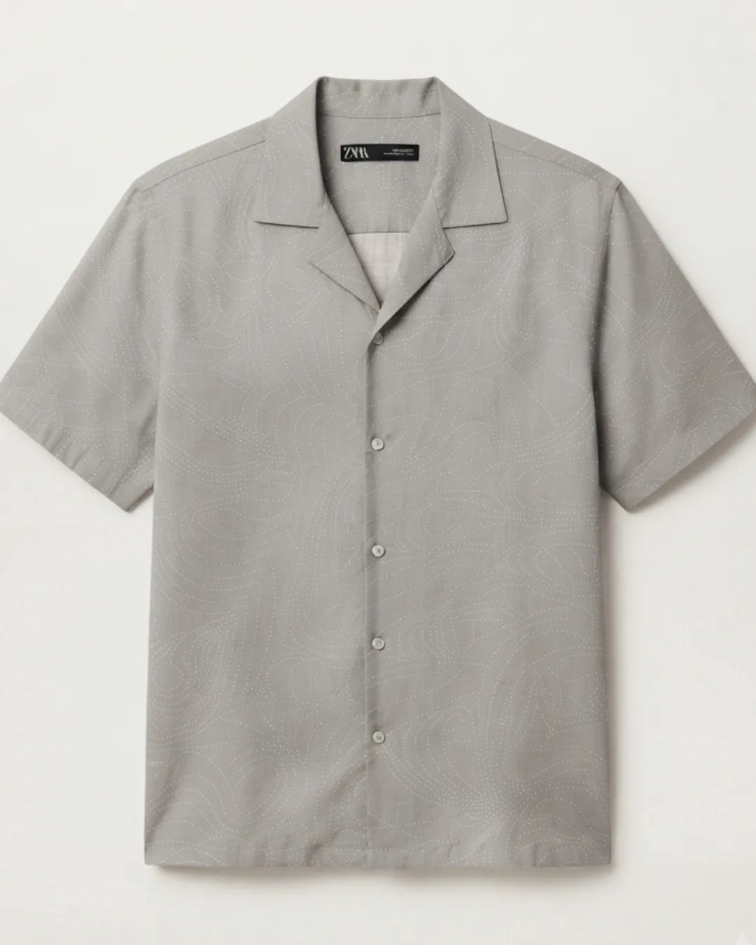 Zara Men's Grey Dotted Paisley Cuban Collar Shirt