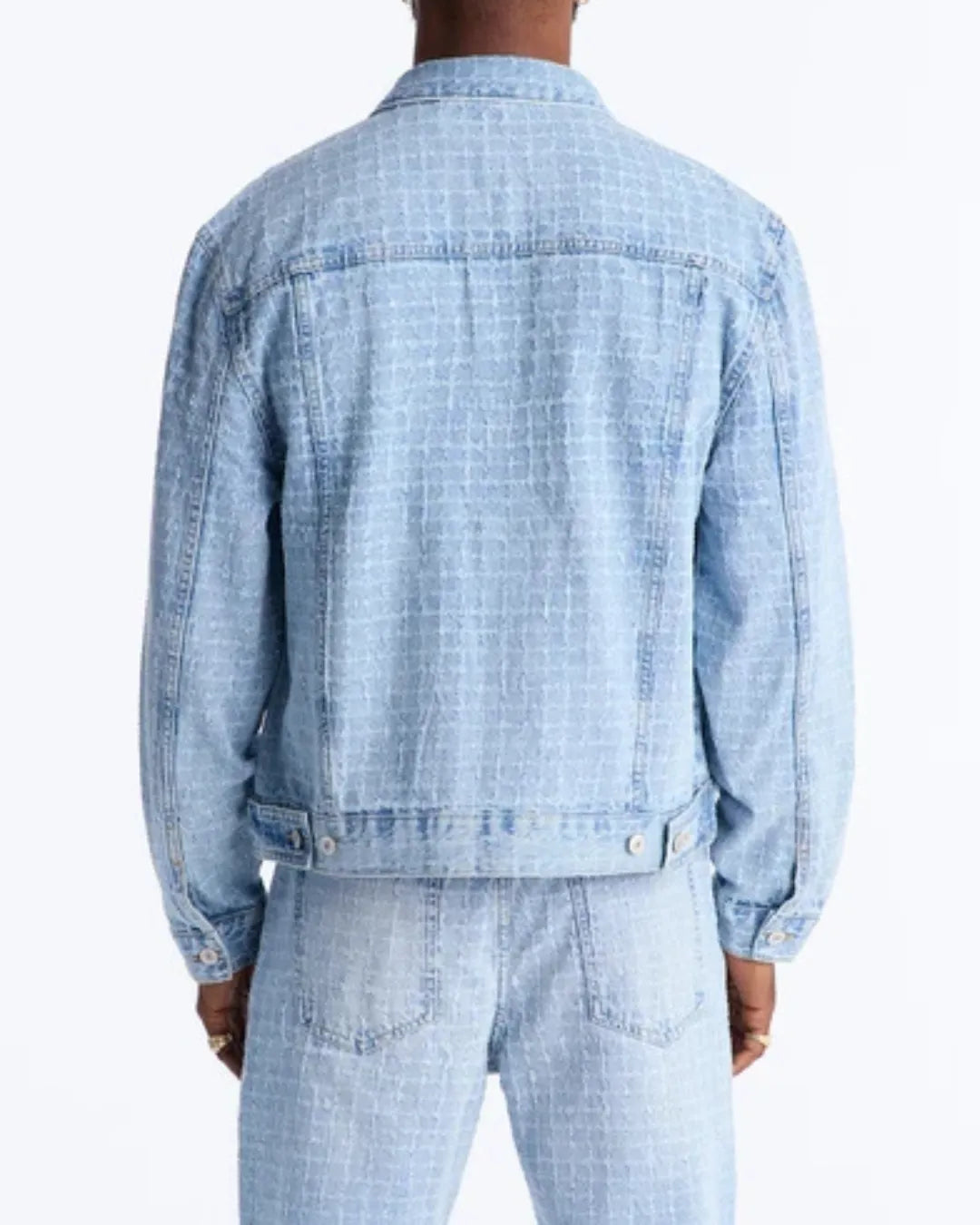 Novamen Men's Cropped Windowpane Denim Trucker Jacket