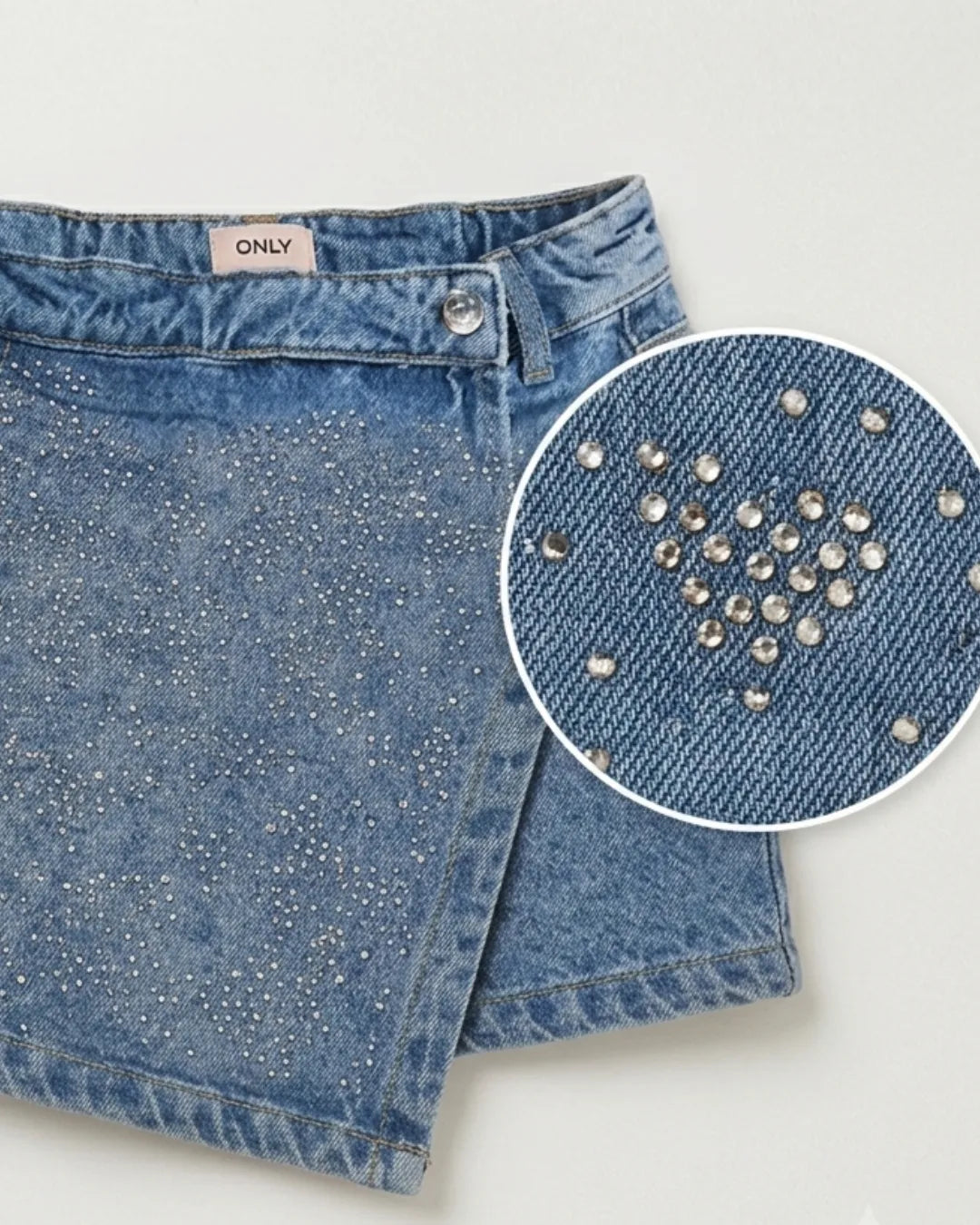 Only Girls Rhinestone Embellished Denim Skirt