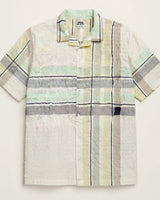 Textured Seersucker Plaid Cuban Collar Short-Sleeve Shirt
