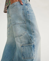 Men Light Wash Super Baggy Fit Carpenter Denim Jeans
