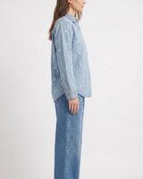 ONLY Women's Floral Embroidered Denim Shirt