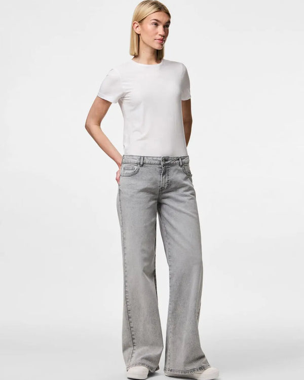 Pieces Wide Leg Light Grey Denim Jeans